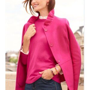 Talbots 2P Pink Suit Jacket Blazer Ruffle Neck Double Face Stretch Wool